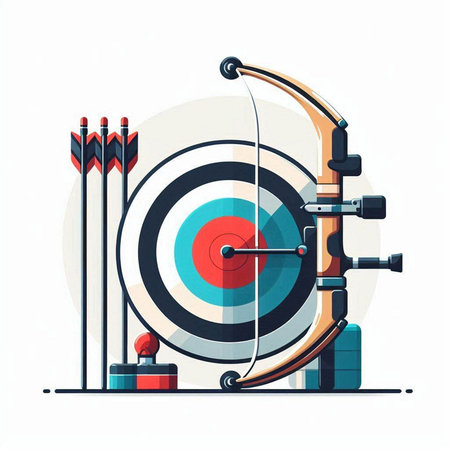 Archery target with arrow, bow and arrow. Vector illustration.のイラスト素材