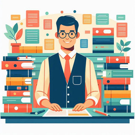Businessman working in office. Vector illustration in flat cartoon style.のイラスト素材