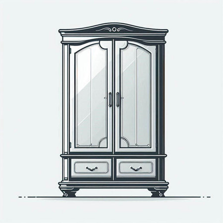 Vector illustration of a classic wooden wardrobe with drawers and doors.のイラスト素材