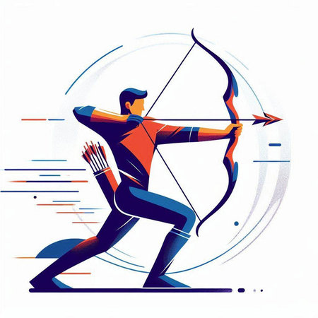 Archery sport vector illustration, archery player with bow and arrowのイラスト素材