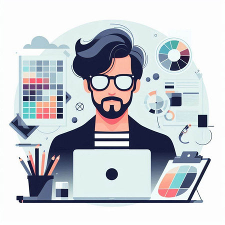Flat design modern vector illustration concept of software developer, programmer, designer, programmer.のイラスト素材