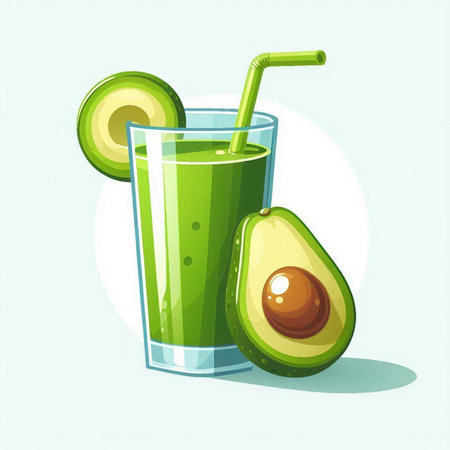 Avocado smoothie in a glass with a straw. Vector illustration.のイラスト素材