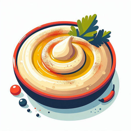 Vector illustration of hummus in a bowl on a white background.のイラスト素材