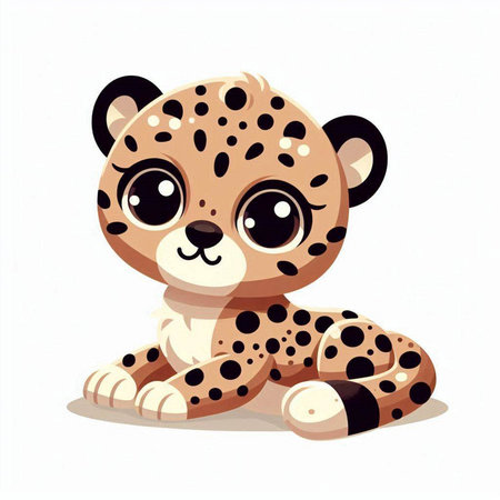 Cute cartoon baby leopard on white background. Vector illustration.のイラスト素材