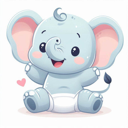 Cute cartoon elephant sitting on a white background. Vector illustration.のイラスト素材