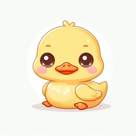 Cute little yellow duckling sitting on white background. Vector illustration.のイラスト素材