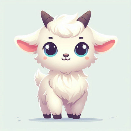 Cute cartoon goat. Vector illustration of a white goat with horns.のイラスト素材
