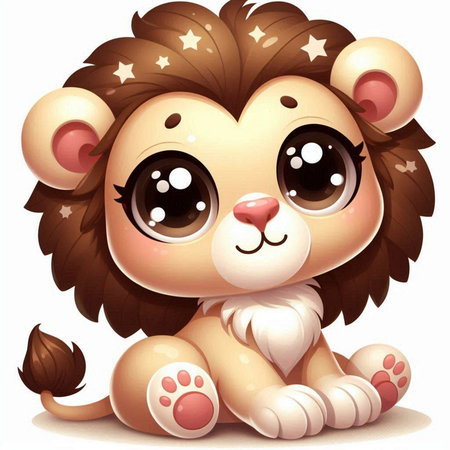 Cute baby lion sitting on white background. Vector cartoon illustration.のイラスト素材