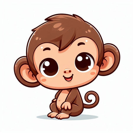 Cute little baby monkey isolated on white background. Vector illustration.のイラスト素材