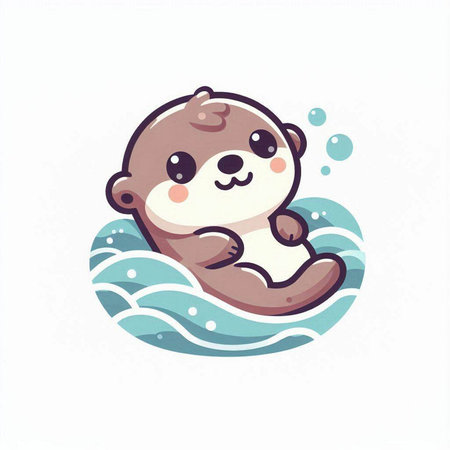 Cute baby otter swimming in the sea. Vector illustration.のイラスト素材