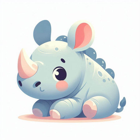 Cute cartoon baby rhinoceros. Vector illustration isolated on white background.のイラスト素材