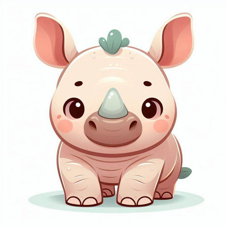Cute baby rhinoceros isolated on white background. Vector illustration.のイラスト素材