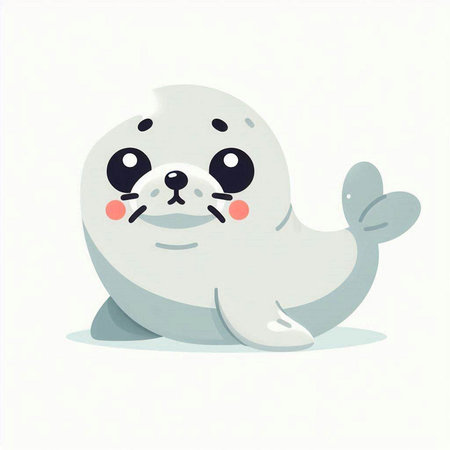 Cute baby seal on white background. Vector illustration in cartoon style.のイラスト素材