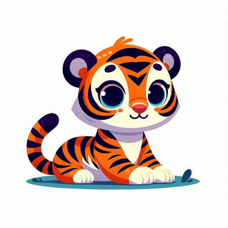 Cute cartoon tiger. Vector illustration isolated on a white background.のイラスト素材