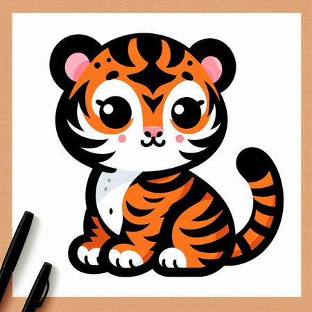 Coloring book for children. Cute cartoon tiger. Vector illustration.のイラスト素材