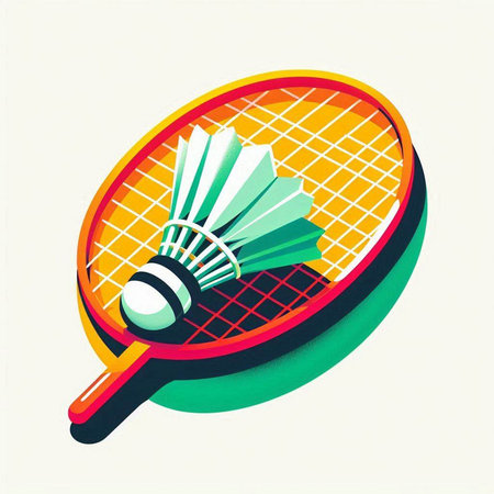 Badminton racket and shuttlecock. Vector illustration of sport equipment.のイラスト素材