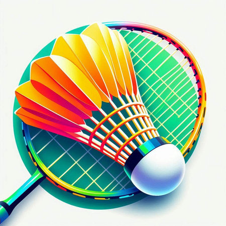 Badminton racket and shuttlecock on white background. Vector illustration.のイラスト素材