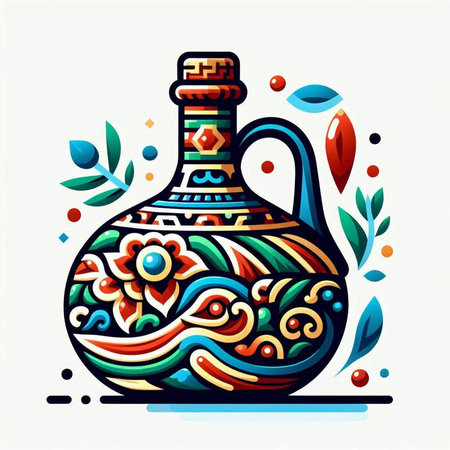 Colorful vector illustration of a vase with a floral pattern.のイラスト素材