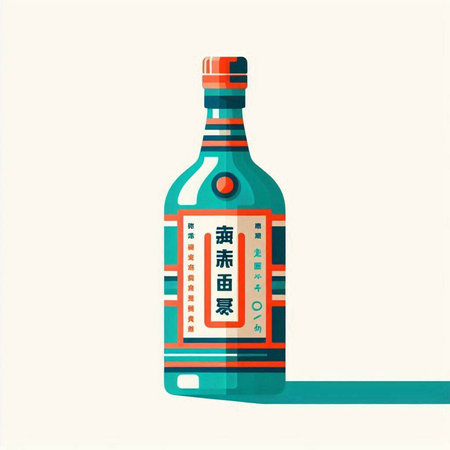 Oriental tequila bottle. Vector illustration in flat style.のイラスト素材