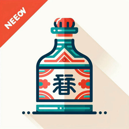 Chinese New Year bottle flat icon with long shadow. Vector illustration.のイラスト素材