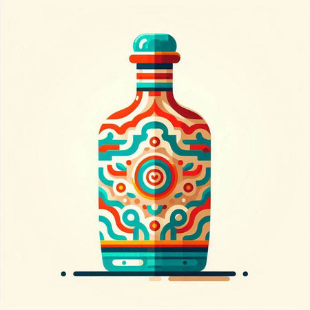 Alcoholic drink in a bottle with a pattern. Vector illustration.のイラスト素材