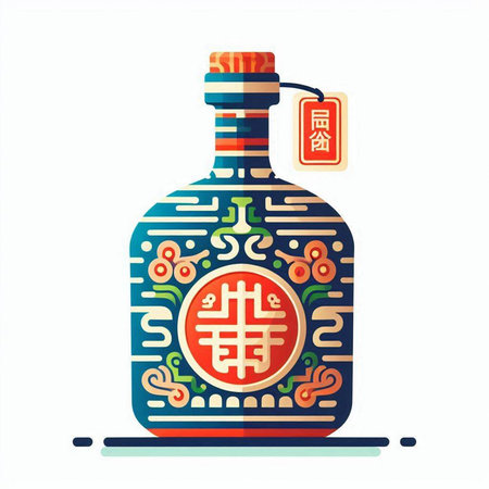Bottle with chinese hieroglyphs. Vector illustration.のイラスト素材