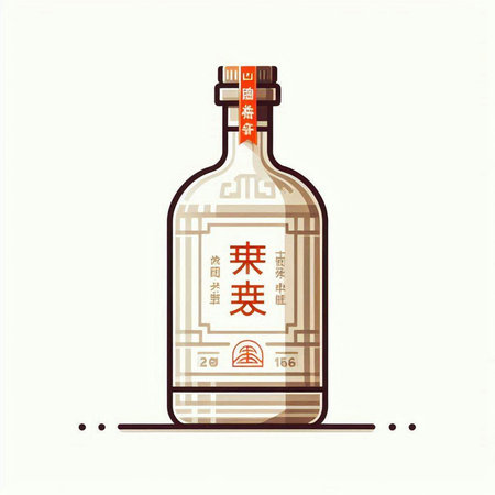 Bottle of sake. Chinese hieroglyphs. Vector illustration.のイラスト素材