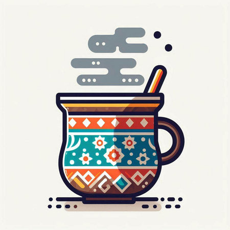 Cup of hot drink with ethnic ornament. Vector illustration in flat style.のイラスト素材