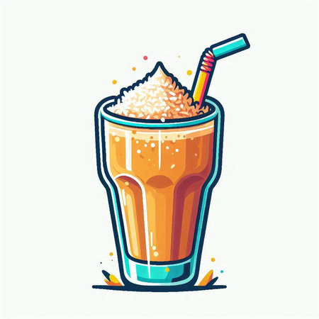 Vector illustration of a glass of smoothie with ice cubes and straw.のイラスト素材
