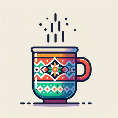 Cup of coffee with a pattern. Vector illustration in flat styleのイラスト素材