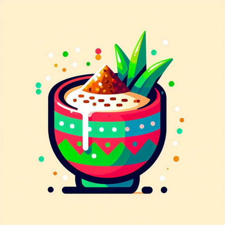 Colorful vector illustration of a bowl of traditional mexican foodのイラスト素材