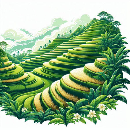 Terraced rice field in Bali, Indonesia. Illustrationのイラスト素材