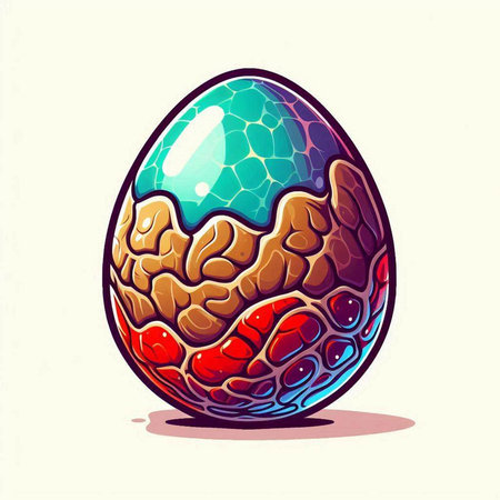 Illustration of a colorful Easter egg with a pattern on a white backgroundのイラスト素材
