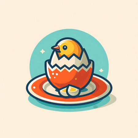 Easter egg with a chick on a plate. Vector illustration.のイラスト素材