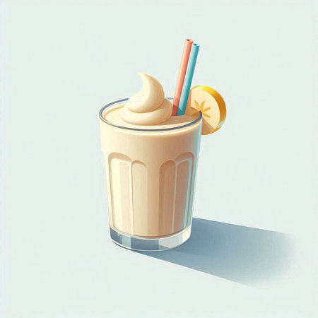 Illustration of a glass of milkshake with whipped cream and a strawのイラスト素材
