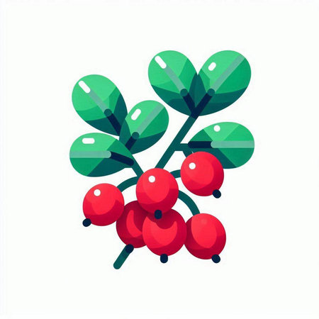 Red berry with green leaves isolated on white background. Vector illustration.のイラスト素材