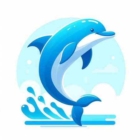 Dolphin jumping out of water. Vector illustration on white background.のイラスト素材
