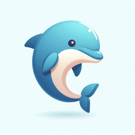 Cute cartoon dolphin isolated on a blue background. Vector illustration.のイラスト素材