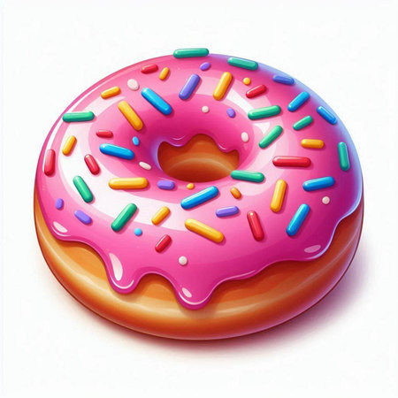 Illustration of a donut with pink glaze on a white backgroundのイラスト素材