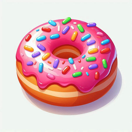 Illustration of donut with pink glaze on a white backgroundのイラスト素材