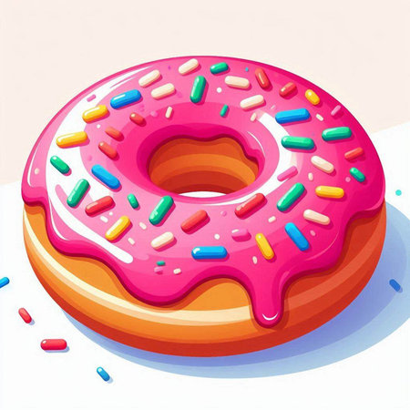Illustration of a pink donut with sprinkles on a white backgroundのイラスト素材