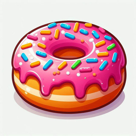 Illustration of a donut with pink glaze and sprinklesのイラスト素材