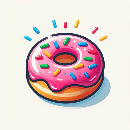 Donut with pink glaze and colorful sprinkles. Vector illustration.のイラスト素材