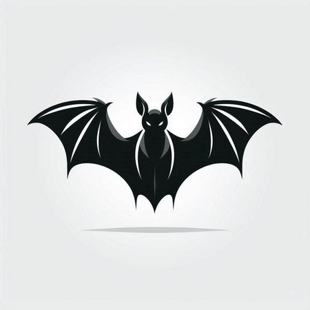Bat vector icon. Black silhouette bat on a light gray background.のイラスト素材