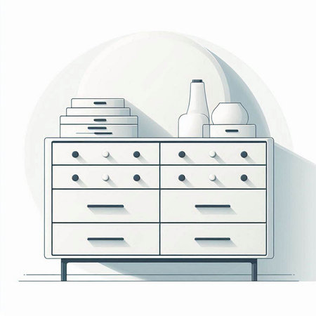 Illustration of a cupboard with drawers and bottles on a white backgroundのイラスト素材