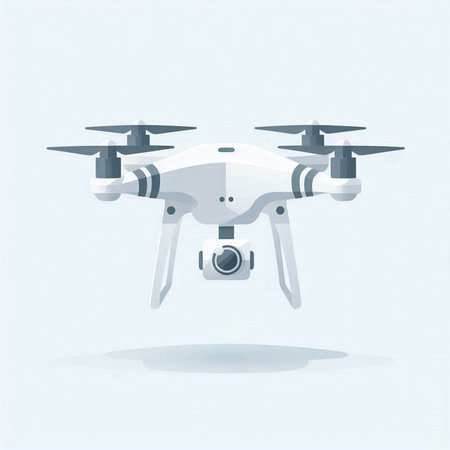 Drone with camera. Vector illustration of a flying quadcopter.のイラスト素材