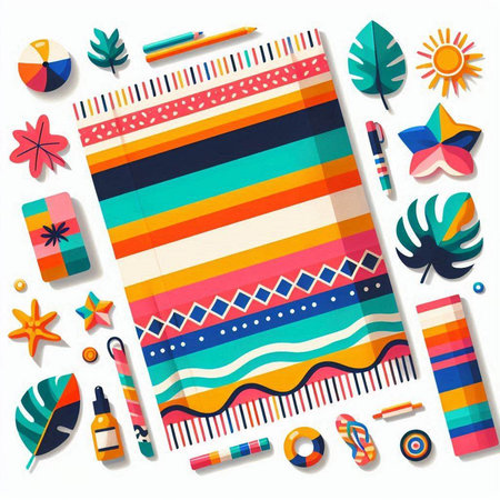 Set of flat design elements for summer beach party. Vector illustration.のイラスト素材