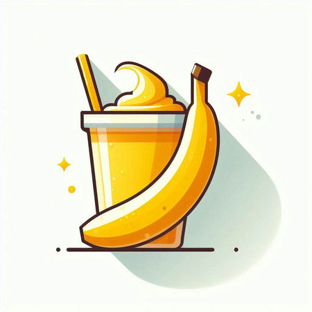 Banana smoothie with whipped cream in a glass. Vector illustration.のイラスト素材