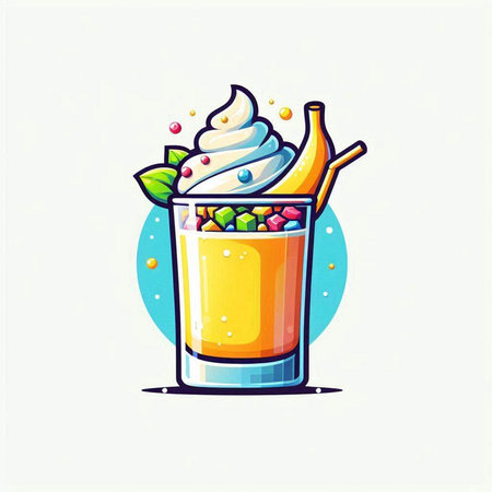 Colorful vector illustration of a glass of milkshake with whipped cream and candiesのイラスト素材
