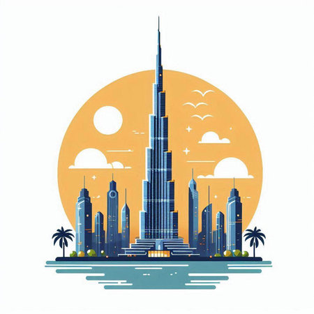 Vector illustration of Dubai, UAE. Modern skyscrapers in flat style.のイラスト素材